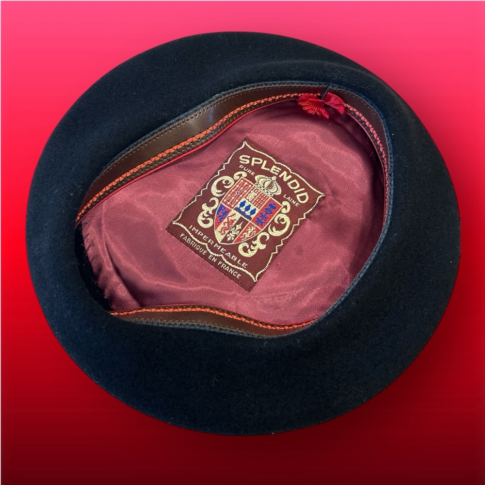 SOLD - Vintage French Beret, Splendid ‘Pure Laine’ Wool Impermeable, Black, Sz S - Picture 6 of 10